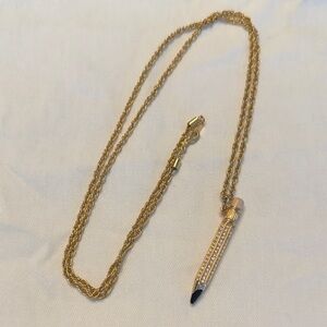 Swarovski Crystal Pencil Pendant Necklace on Gold Tone Chain